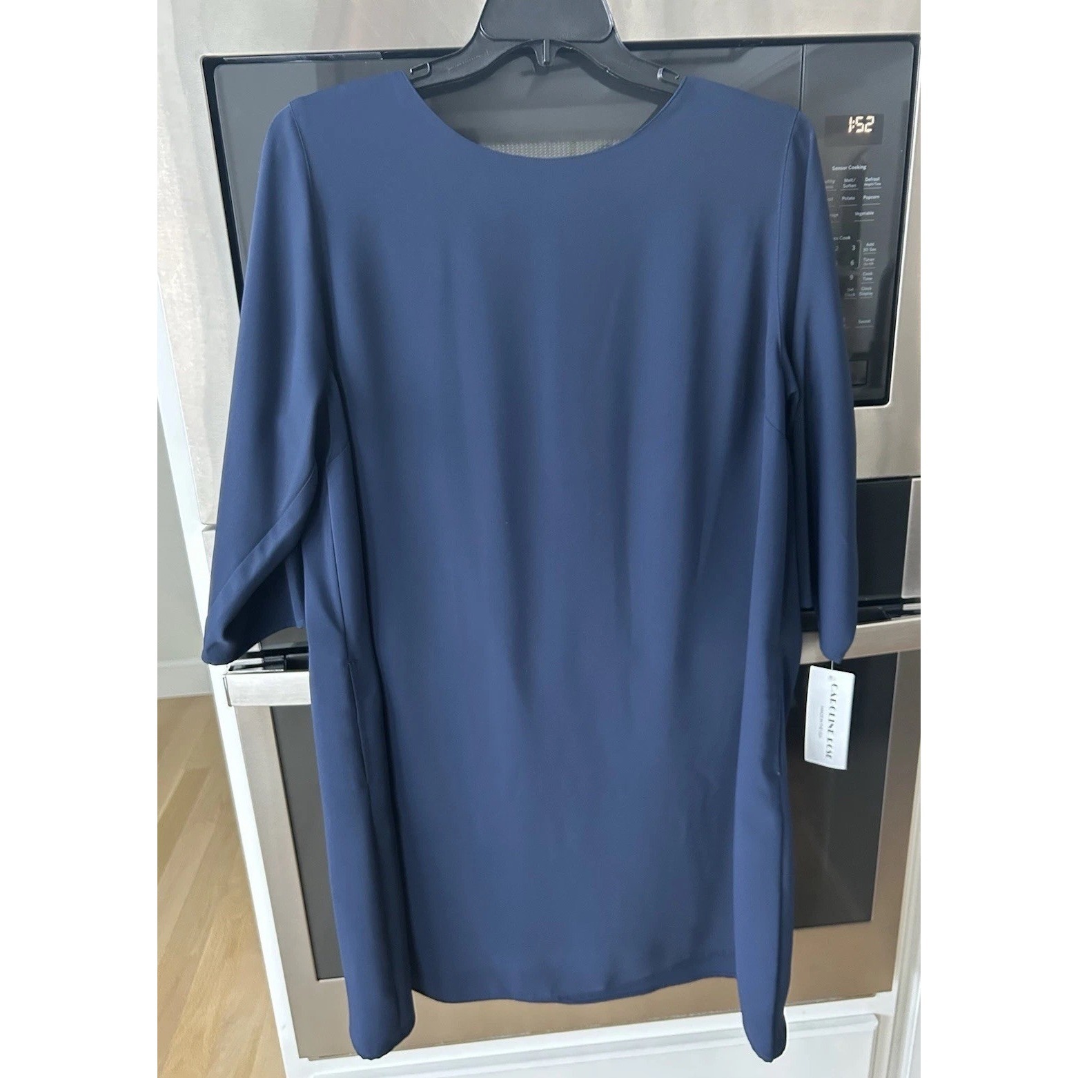 New Caroline Rose Women's Crepe Suzette 3/4 Sleeve Shift Dress L Navy